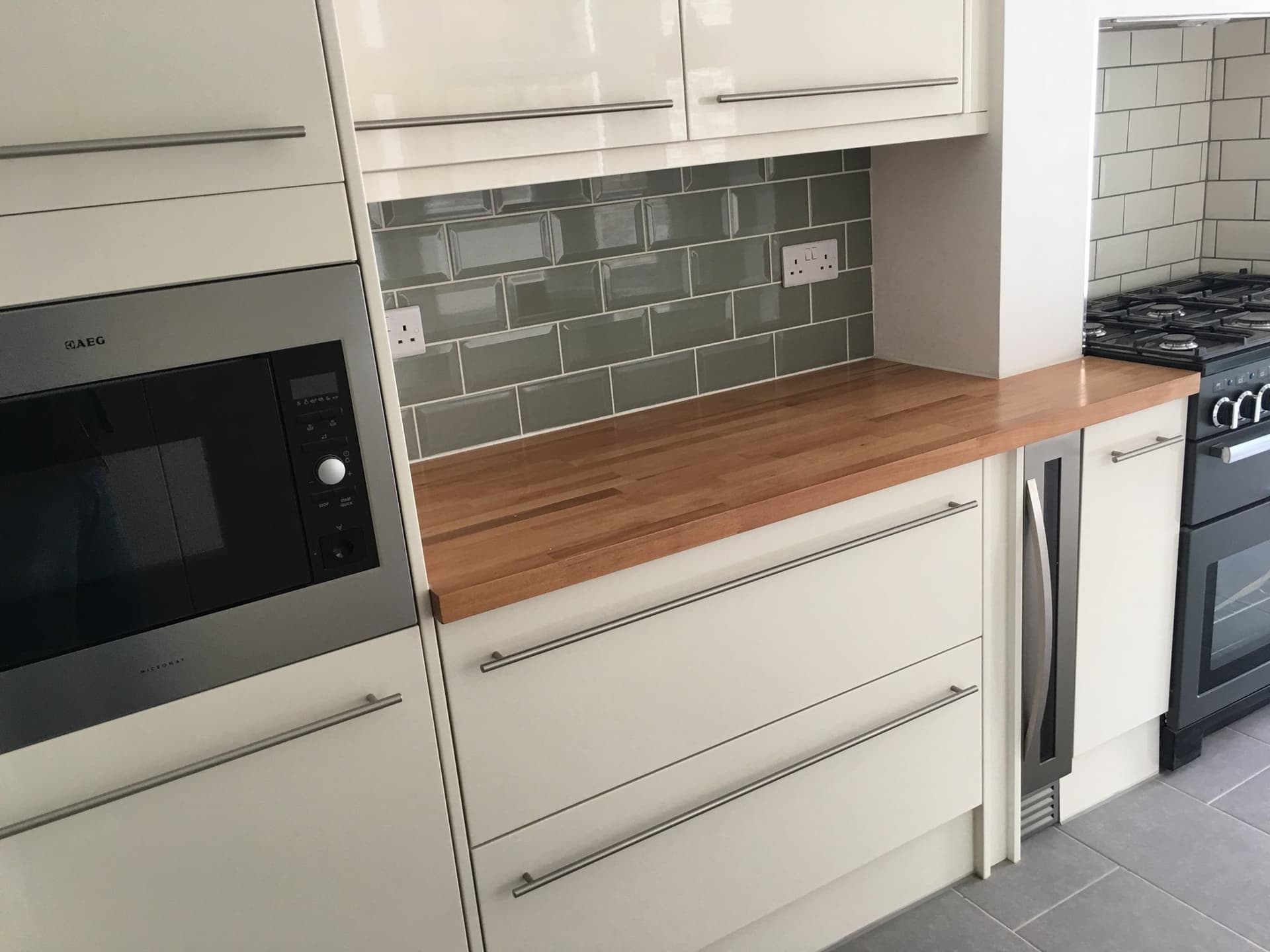 Kitchen worktop and tiled splashback detail