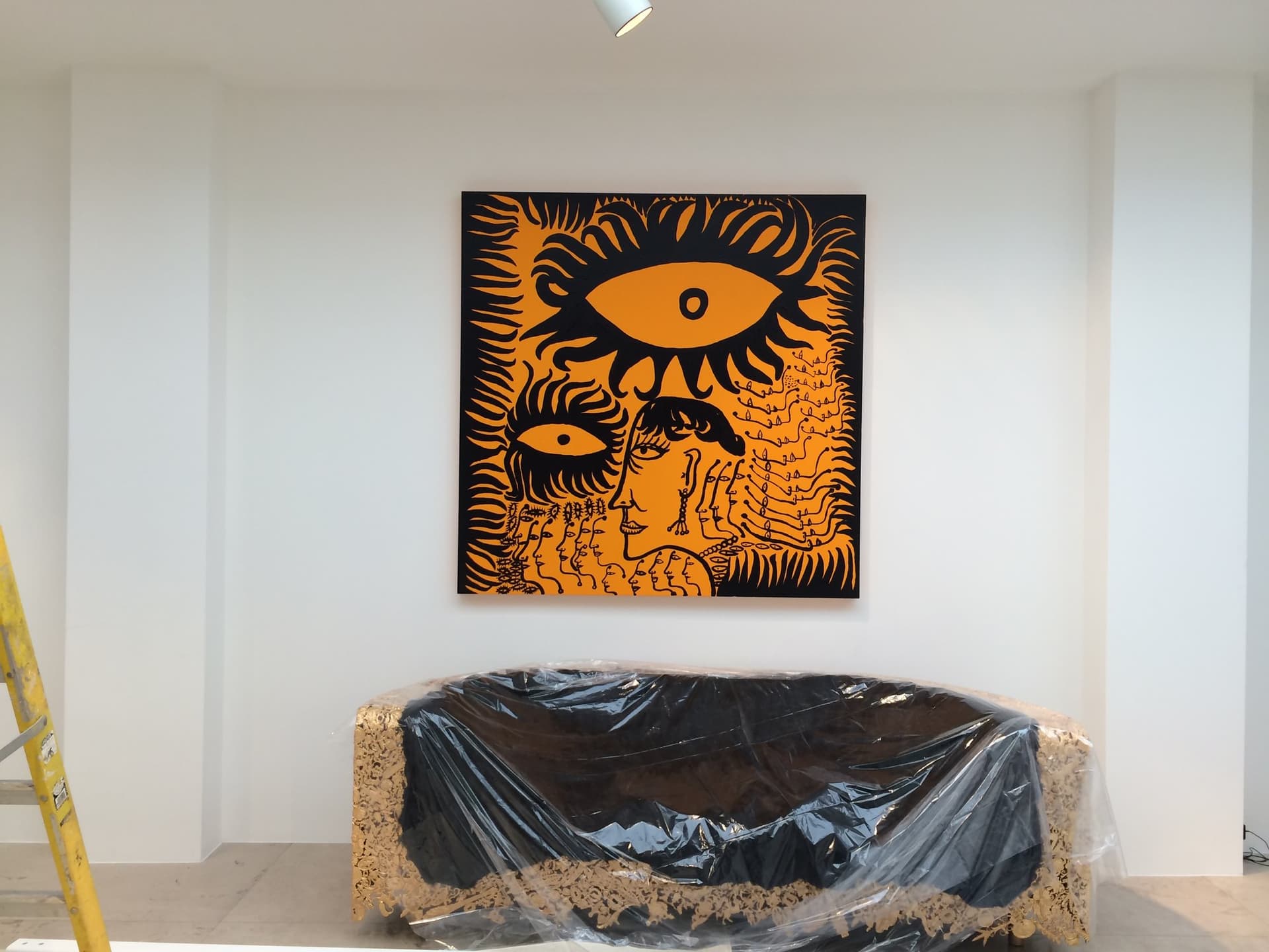 Large artwork installed on a gallery wall on Pall Mall, London