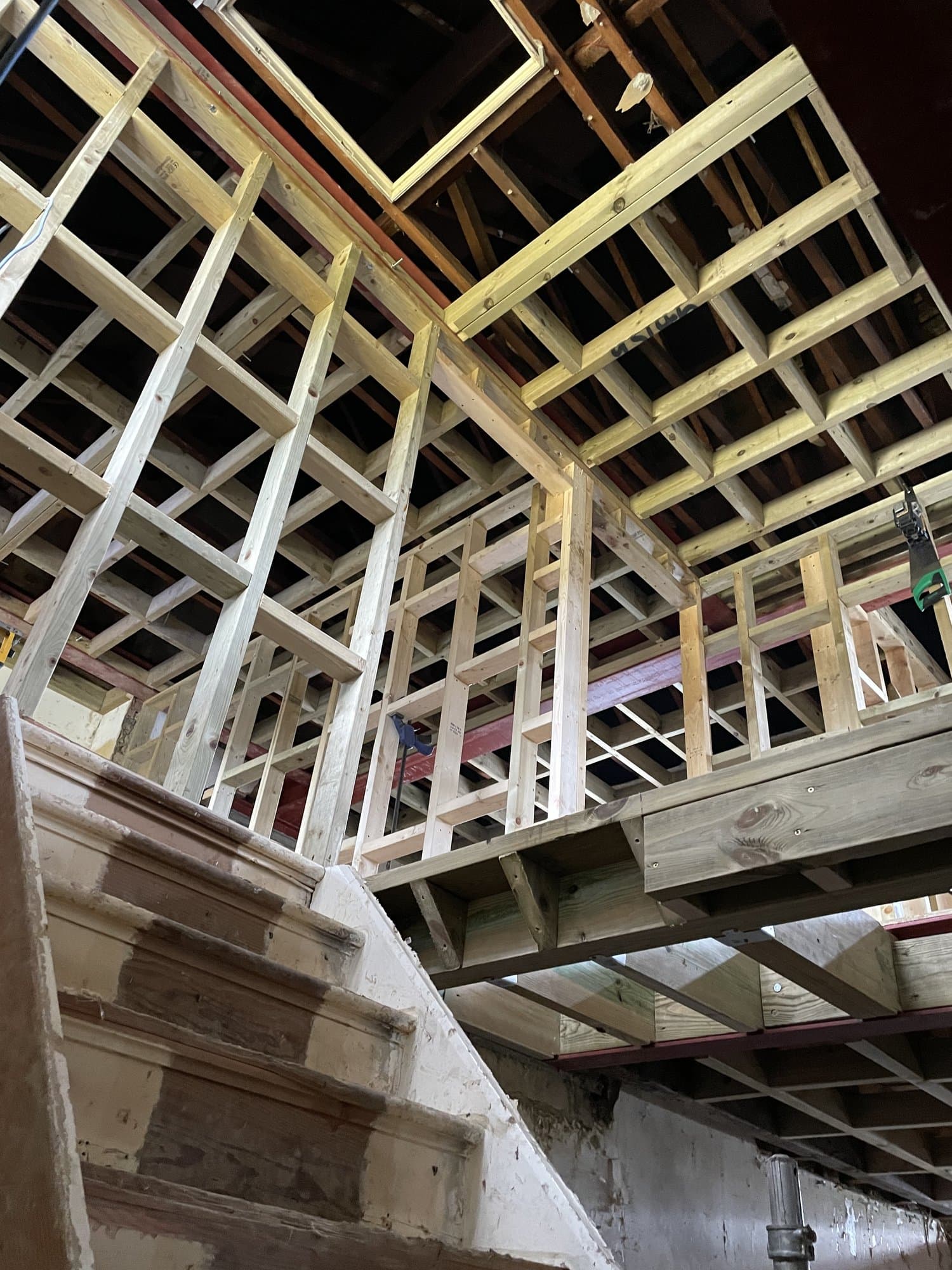 New timber floor structure and staircase framing for the loft conversion