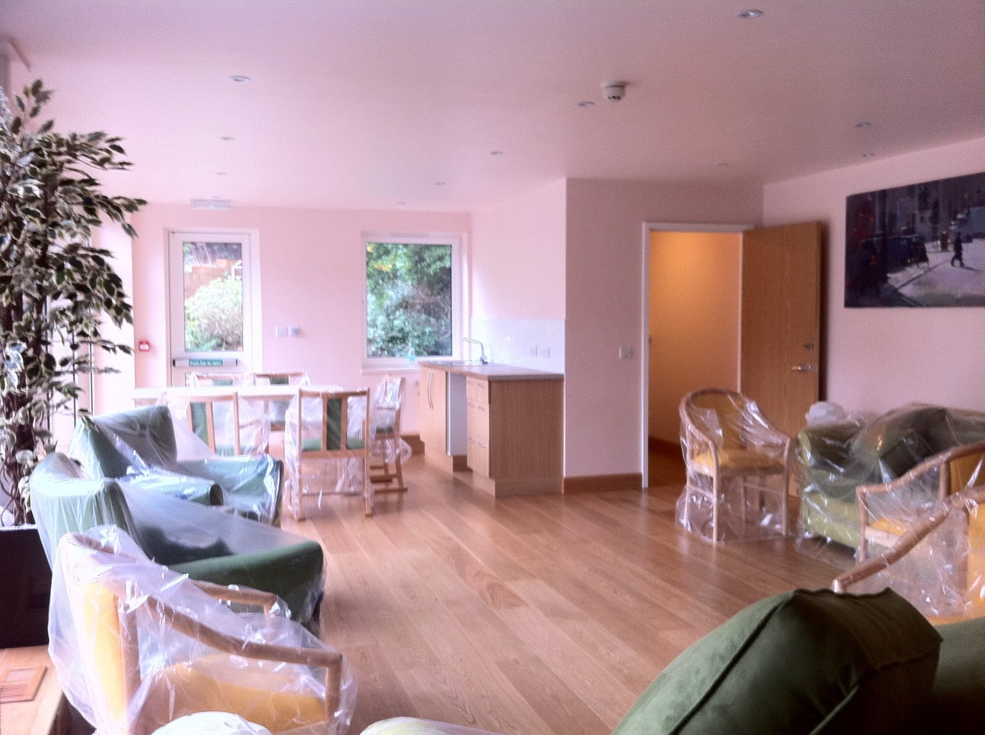 Dining area within the new extension with garden views