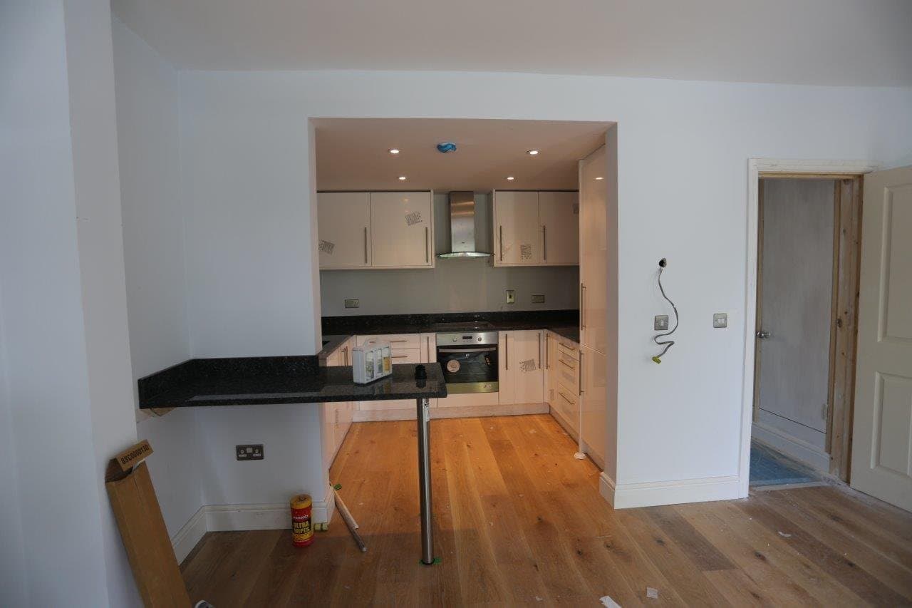 New kitchen fitted for one of the two flats, nearing completion