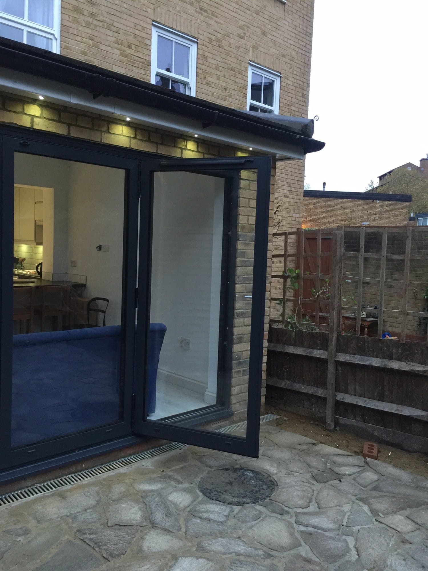 Bifolding doors opened onto the new patio