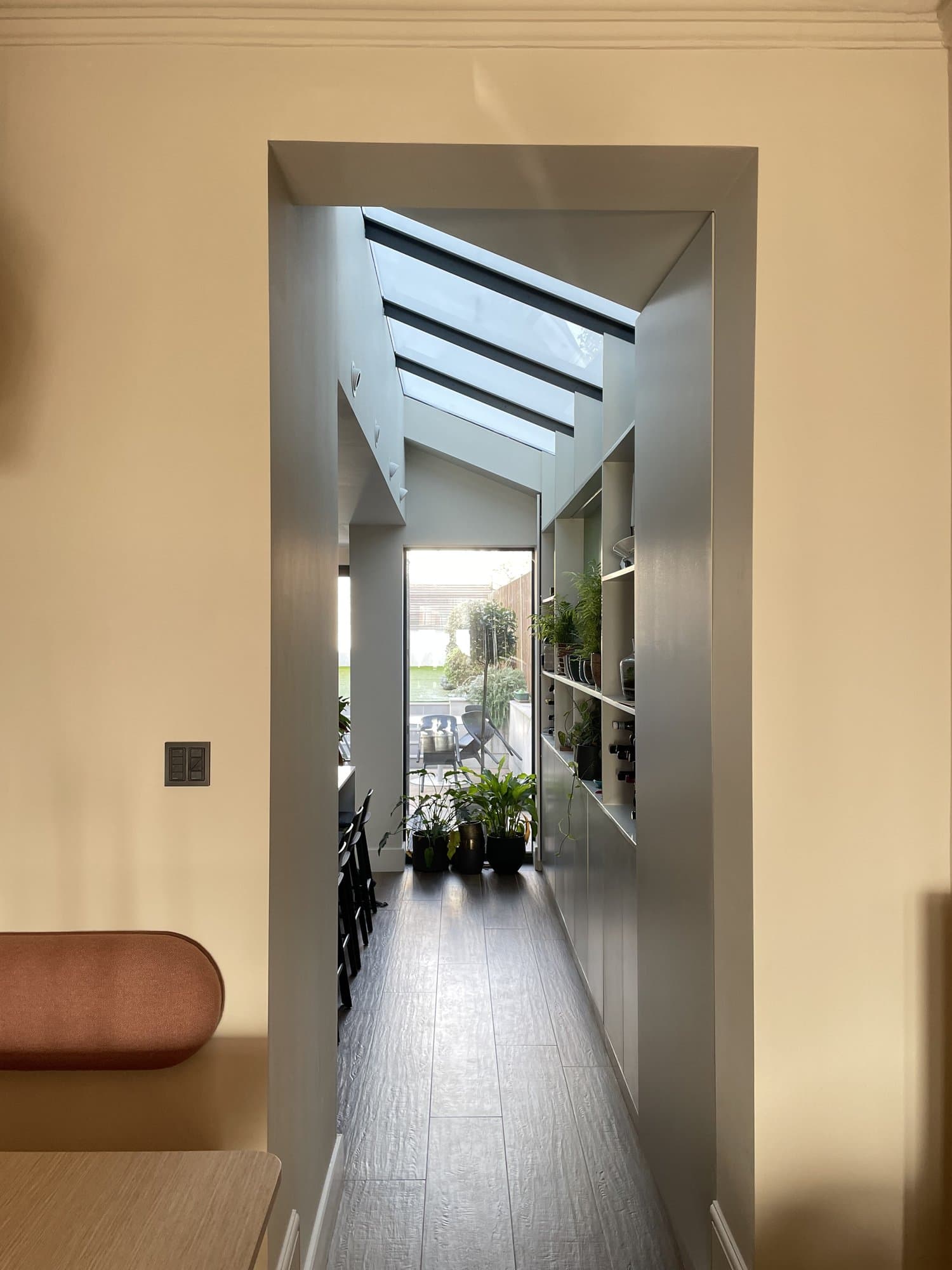 Fitness room with a view out over the garden