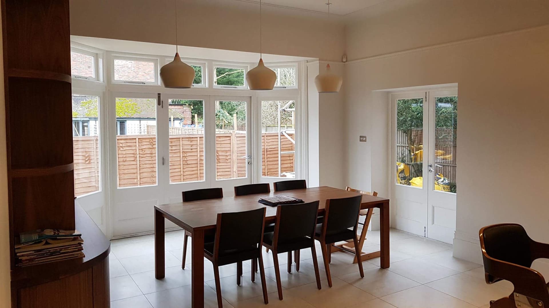 Dining room in the new wing extension, with doors onto the garden